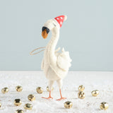 Creative Co-op WOOL FELT SWAN WITH SANTA HAT ORNAMENT White