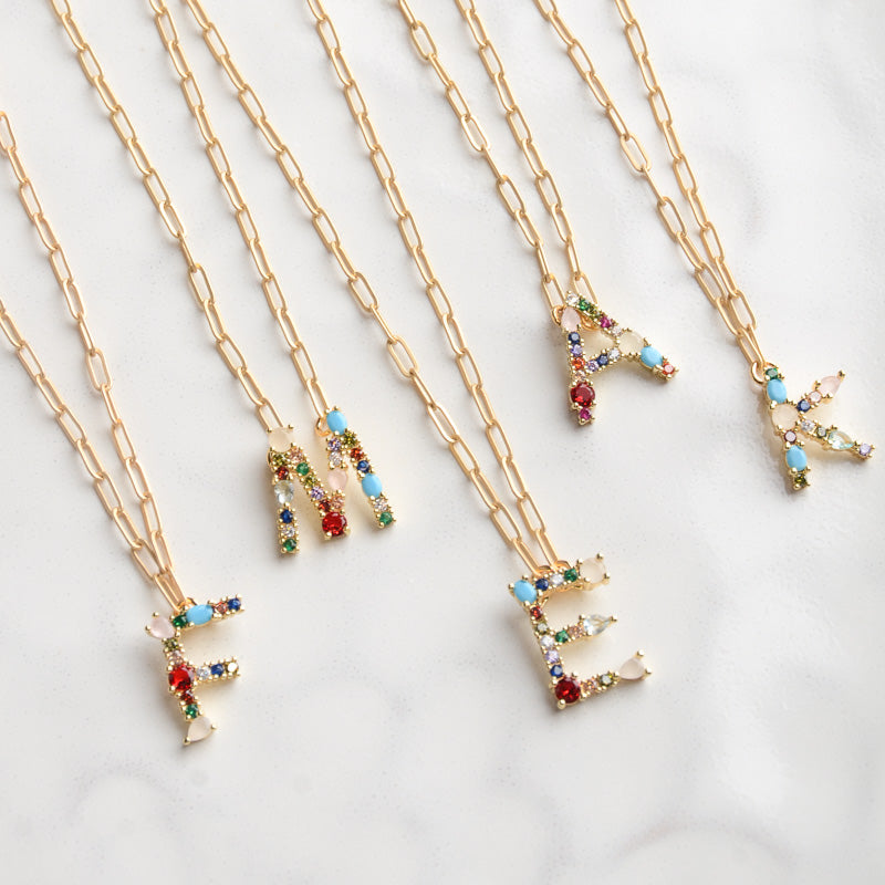 Virtue GOLD CHAIN COLOR GEM MONOGRAM NECKLACE