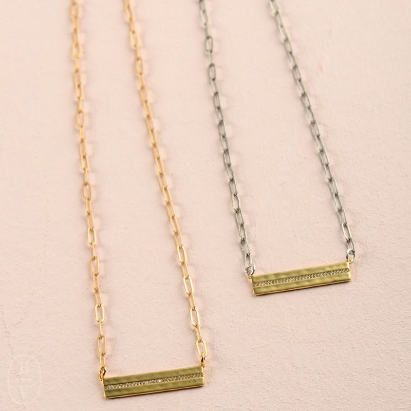 Virtue GOLD RHINESTONE BAR PAPERCLIP CHAIN NECKLACE