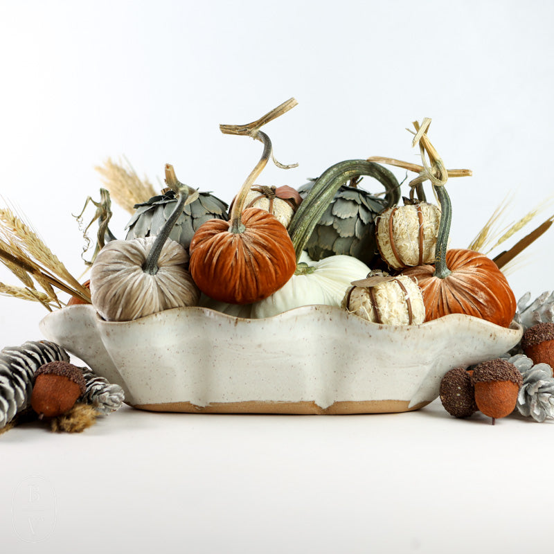 K and K Interiors SCALLOPED WOOD CHIP PUMPKIN