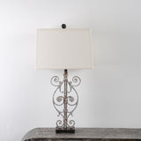 Ferro Designs IRON SMALL FLOWER SCROLL LAMP WITH IRON BASE White 15 Rectangle Shade