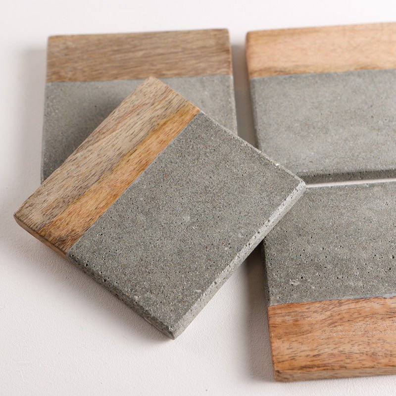 Square Cement And Wood Coaster Set Of 4 By Creative Co-op – Bella