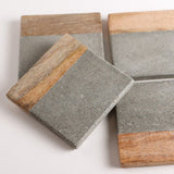 Creative Co-op SQUARE CEMENT AND WOOD COASTER SET OF 4 Natural