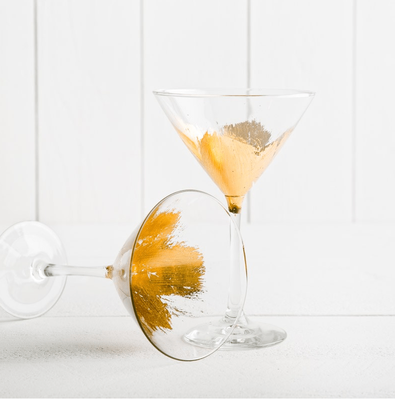 Elm Design HAND PAINTED GOLD LEAF STEMMED MARTINI GLASS