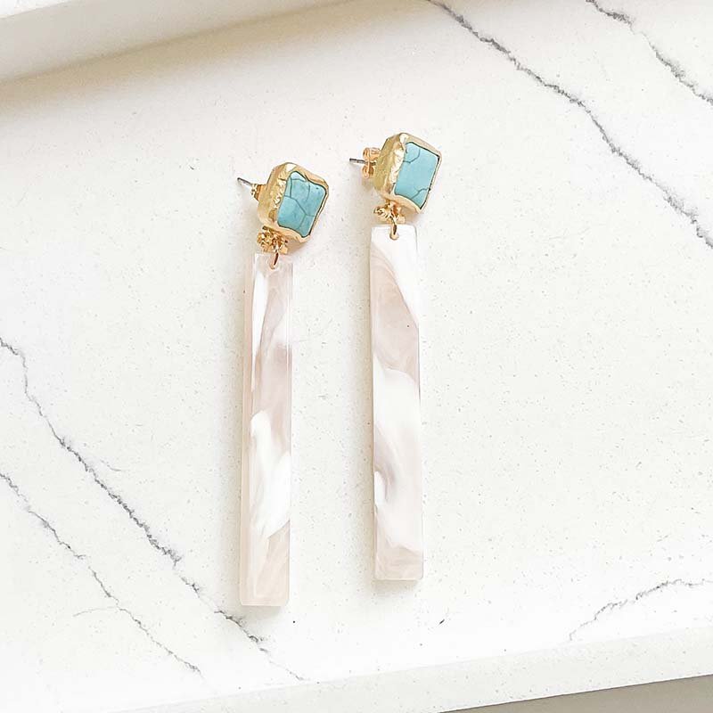 Virtue PLATED TURQUOISE POST ACRYLIC BAR EARRINGS Natural Smoke