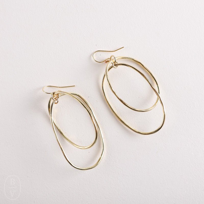 Ink and Alloy DOUBLE OVAL DANGLE EARRINGS Brass