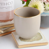 Blush and Bough STONEWARE GOLD RIM STEMLESS CUP Nut Beige