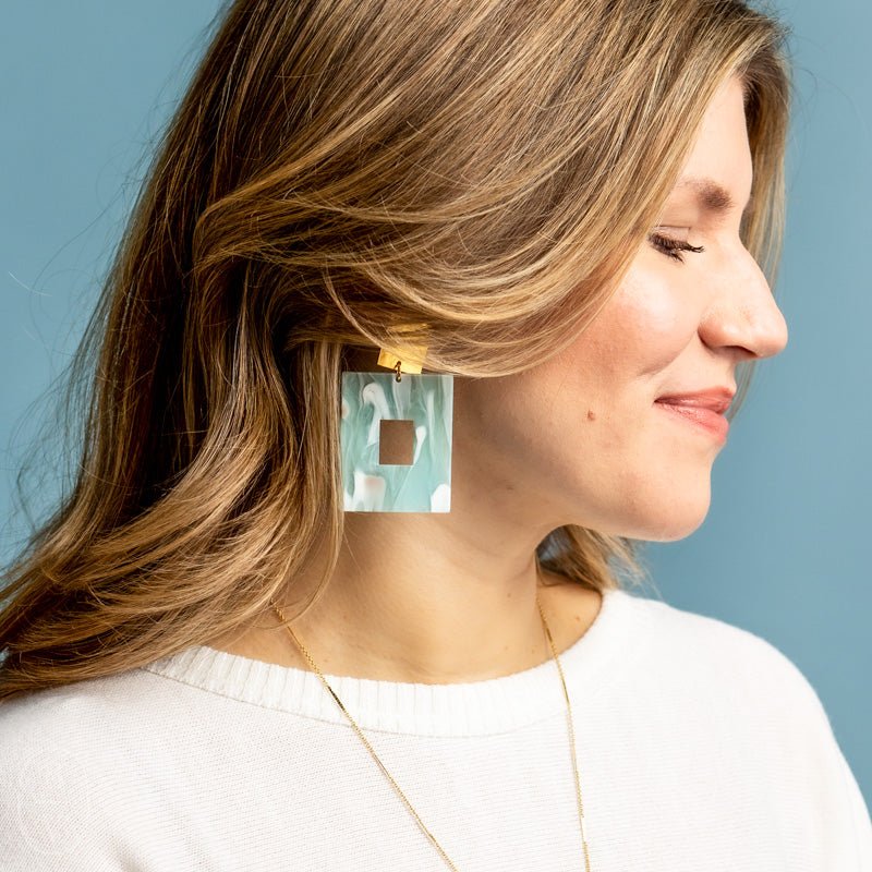 Virtue GOLD SQUARE POST ACRYLIC RECTANGLE EARRINGS