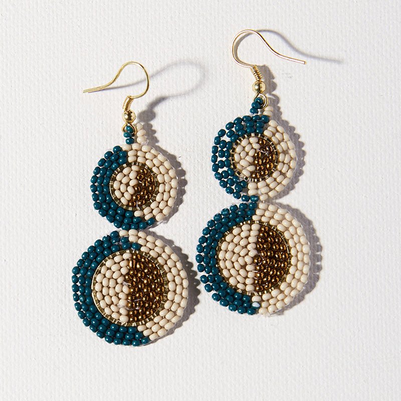 Ink and Alloy DOUBLE DISC EARRINGS Peacock_Ivory_Gold