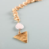 Virtue RUFFLE WASHER CHAIN NUGGET PEARL GOLD METAL TRIANGLE NECKLACE