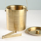 Blue Pheasant AMHERST ICE BUCKET WITH TONGS Antique Brass_Hammered Stainless Steel