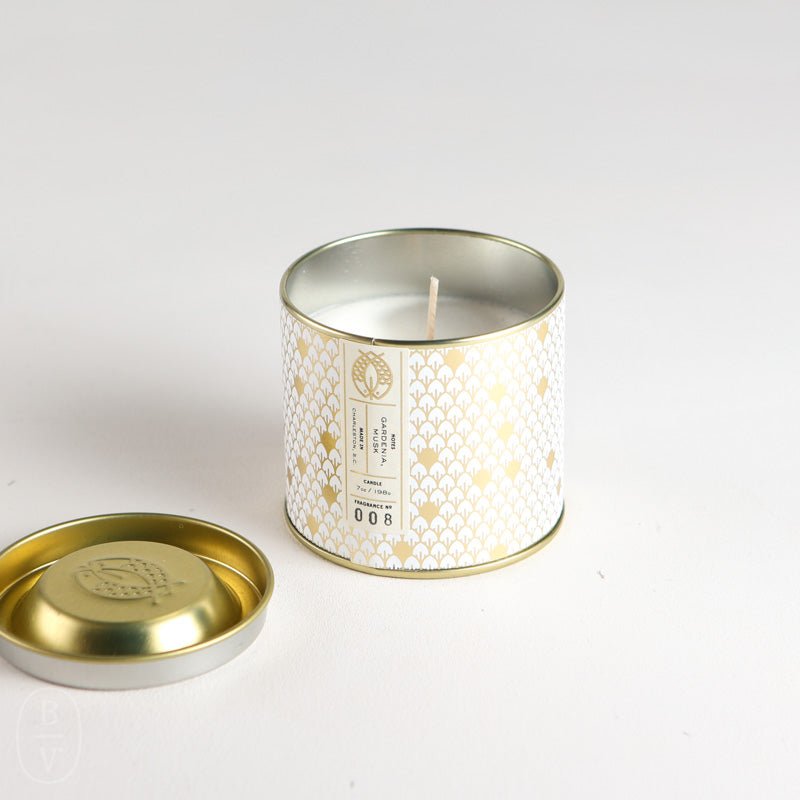 Candlefish EMBOSSED LID GOLD TIN CANDLE No 8 7 Oz