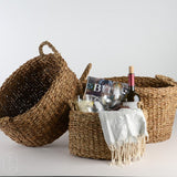 Creative Co-op OVAL HANDWOVEN SEAGRASS BASKET WITH HANDLES Medium
