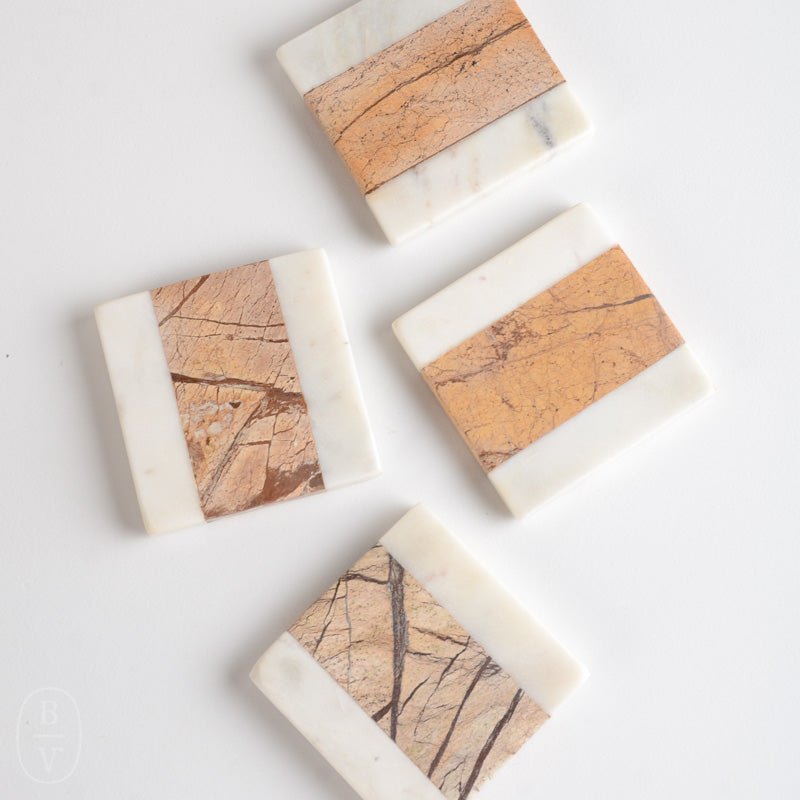 SQUARE STRIPED MARBLE COASTER SET OF 4 - Creative Co-op