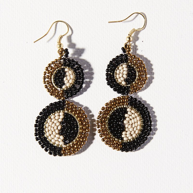 Ink and Alloy DOUBLE DISC EARRINGS Black_Ivory