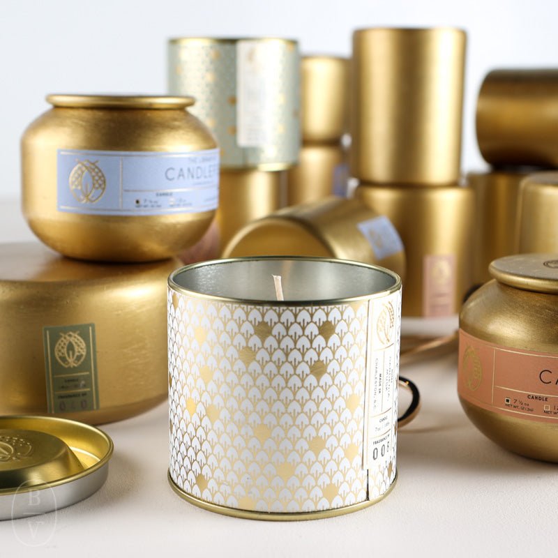 Candlefish EMBOSSED LID GOLD TIN CANDLE