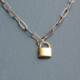 Virtue SILVER PAPERCLIP CHAIN LOCK NECKLACE Gold 16
