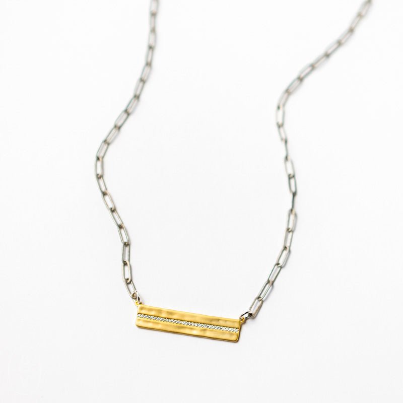 Virtue GOLD RHINESTONE BAR PAPERCLIP CHAIN NECKLACE