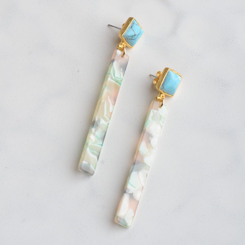 Virtue PLATED TURQUOISE POST ACRYLIC BAR EARRINGS Mint Multi