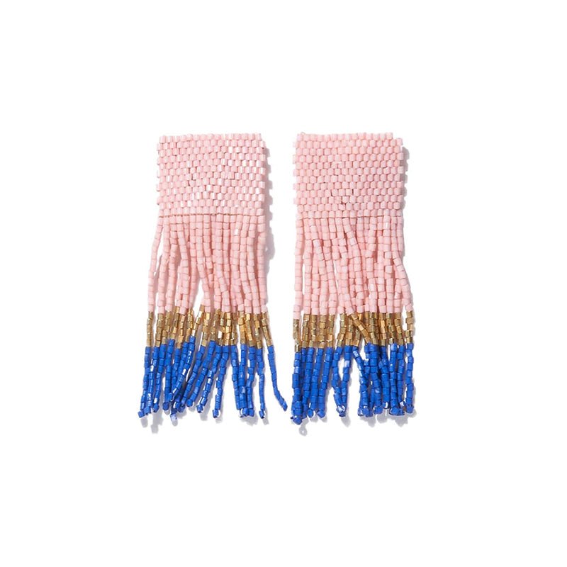 Ink and Alloy COLORBLOCK SHORT LUXE FRINGE POST EARRINGS Blush_Gold_Lapis