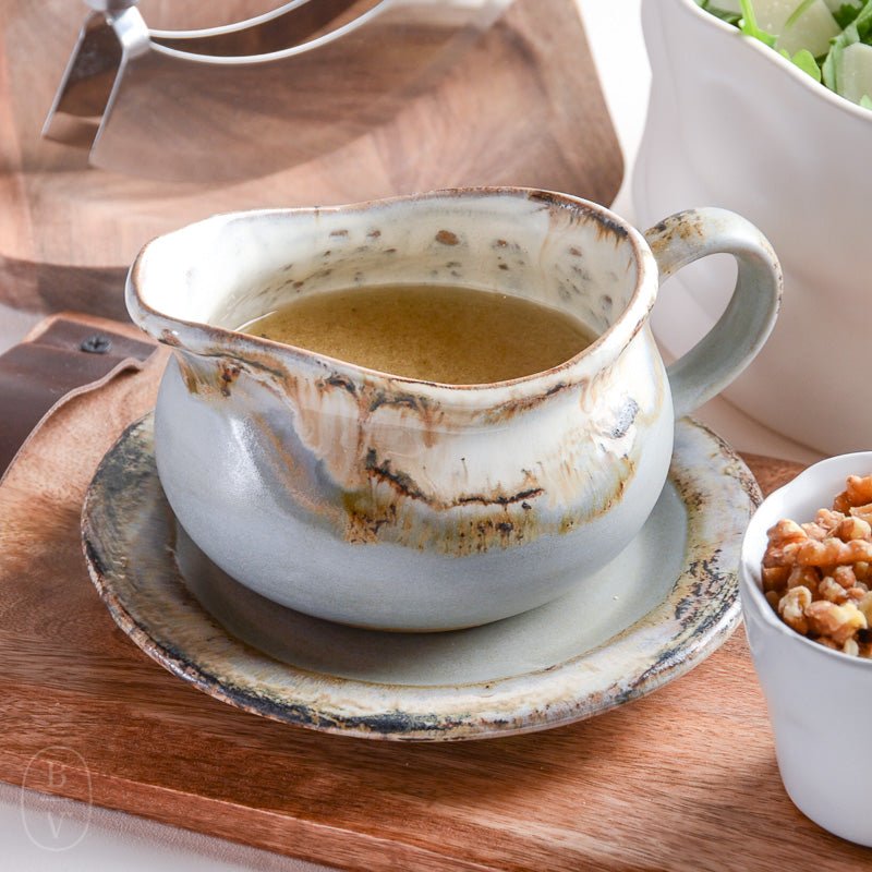 Etta B Pottery GRAVY BOAT SAUCER SET Peaceful