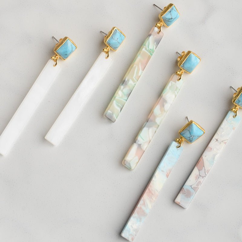 Virtue PLATED TURQUOISE POST ACRYLIC BAR EARRINGS