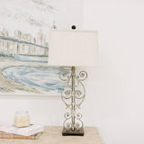 Ferro Designs IRON FLOWER SCROLL LAMP WITH IRON BASE