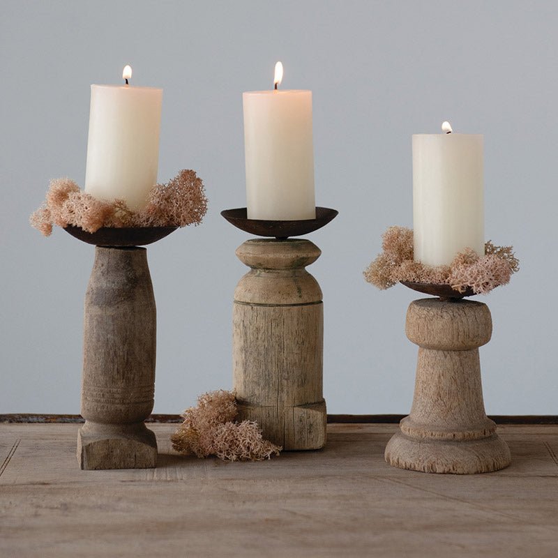 Wood Slice Candle Holders with Metal Accents