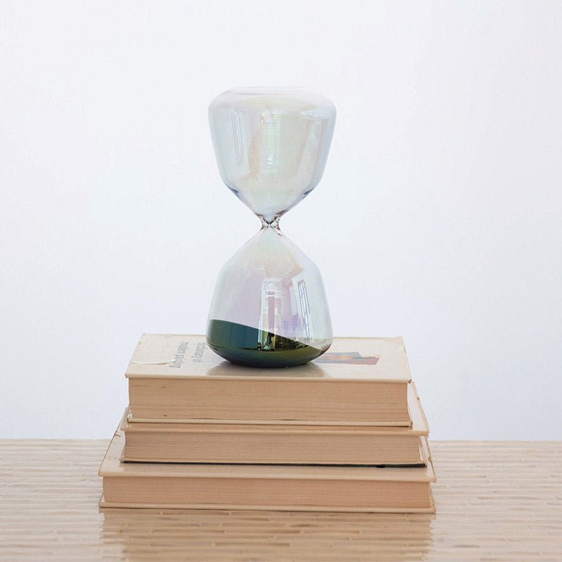 IRIDESCENT HOURGLASS WITH BLACK SAND - Creative Co-op