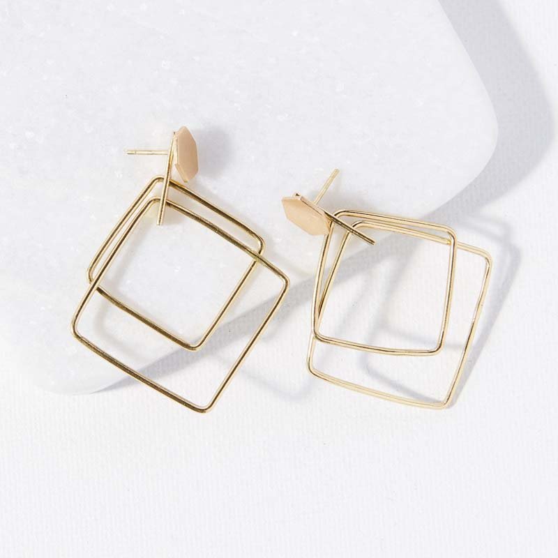 Ink and Alloy DOUBLE SQUARE EARRINGS Brass