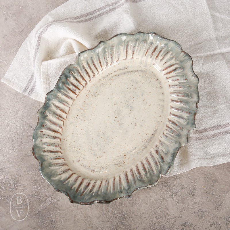 Etta B Pottery SCALLOPED OVAL PLATTER 15 Lapis