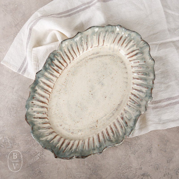 Scalloped Oval Platter 15 Lapis | Etta B Pottery by Bella Vita