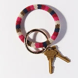 Ink and Alloy CHLOE SEED BEAD KEY RING Hot Pink_Navy_Gold Stripe