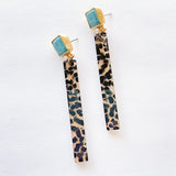 Virtue PLATED TURQUOISE POST ACRYLIC BAR EARRINGS Spotted Cheetah