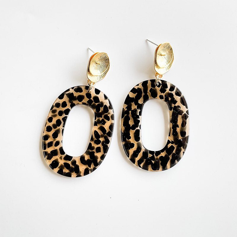 Virtue LILY POST ACRYLIC OVAL EARRINGS Spotted Cheetah