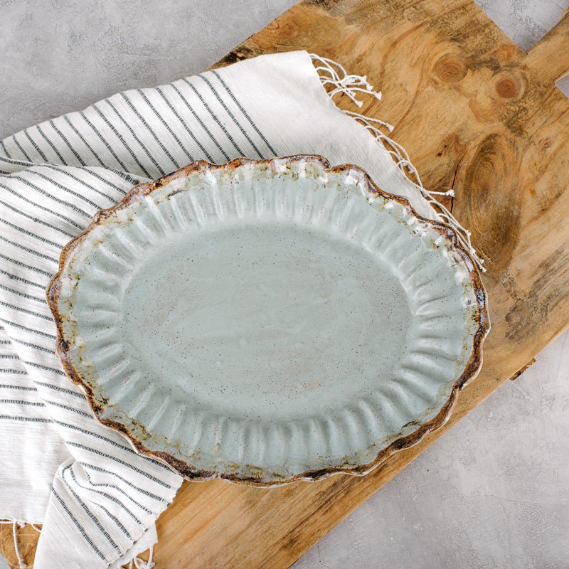 Etta B Pottery SCALLOPED OVAL PLATTER 15 Peaceful