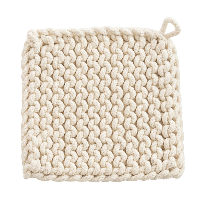 Creative Co-op SQUARE COTTON KNIT POT HOLDER White
