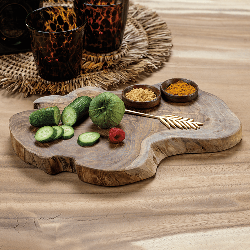 Zodax BALI TEAK ROOT SERVING BOARD WITH CONDIMENT BOWLS
