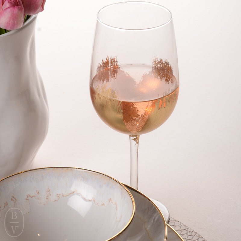 Elm Design HAND PAINTED GOLD LEAF STEMMED WHITE WINE GLASS