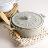 ROUND STONEWARE BRIE BAKER WITH WOOD SPREADER - Creative Co-op
