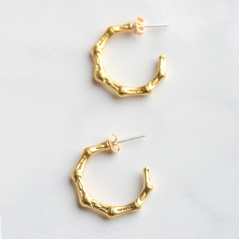 10k Gold Medium Bamboo Hoops – Serenity Jewelry LA