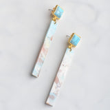 Virtue PLATED TURQUOISE POST ACRYLIC BAR EARRINGS Blue Watercolor
