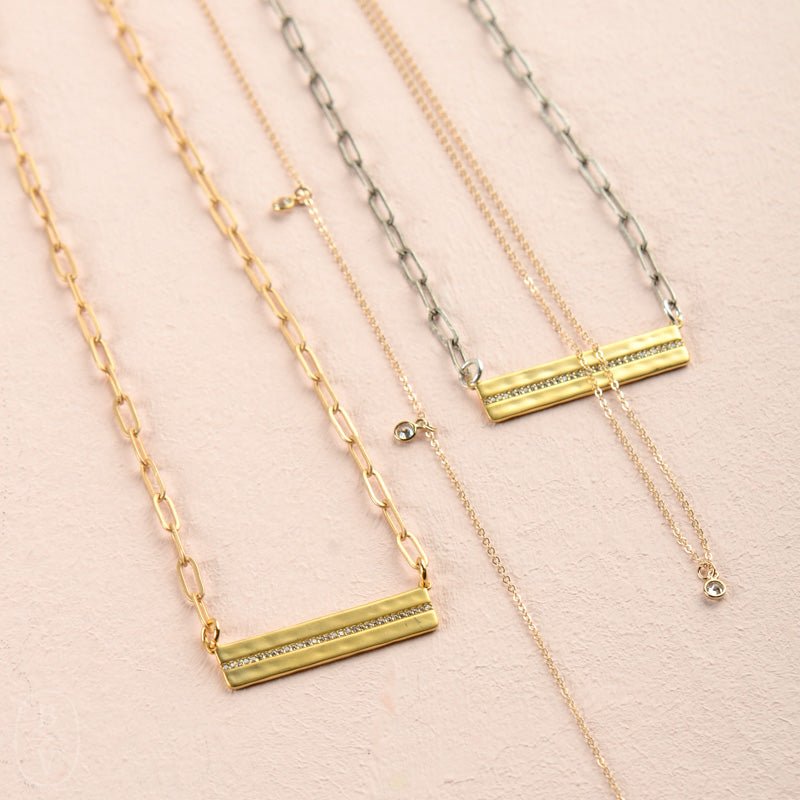 Virtue GOLD RHINESTONE BAR PAPERCLIP CHAIN NECKLACE Gold 16