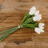 K and K Interiors MINI TULIP BOUQUET WITH 12 STEMS White 13.5