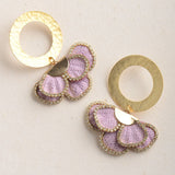 Virtue GOLD HAMMERED CIRCLE POST RHINESTONE FLOWER EARRINGS Lavender