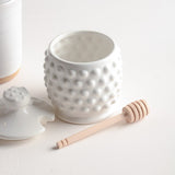 CERAMIC HOBNAIL HONEY JAR DIPPER SET - Creative Co-op