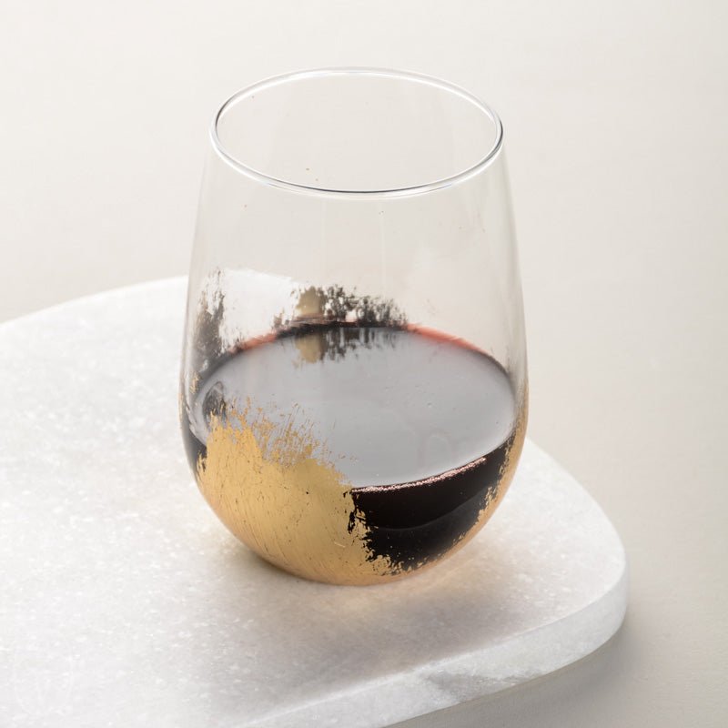 Elm Design HAND PAINTED GOLD LEAF STEMLESS WINE GLASS