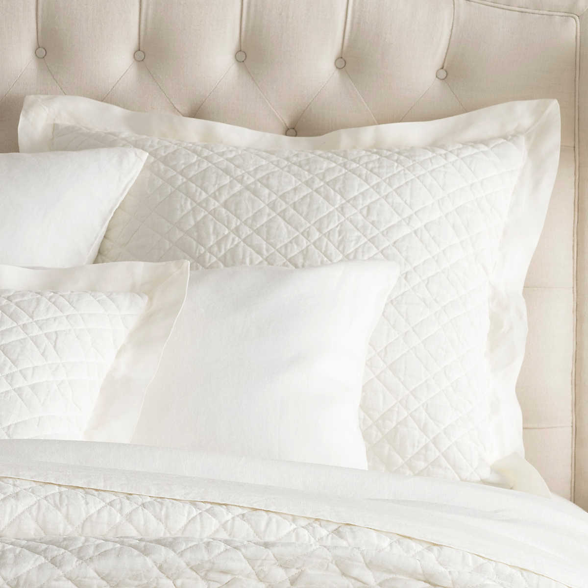 Pine Cone Hill Annie Selke WASHED LINEN QUILTED SHAM Ivory