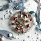 Creative Co-op MERCURY GLASS ROUND TINSEL ORNAMENT Red