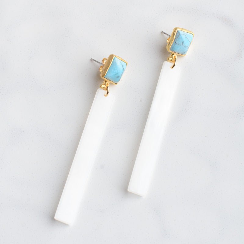 Virtue PLATED TURQUOISE POST ACRYLIC BAR EARRINGS White Smoke